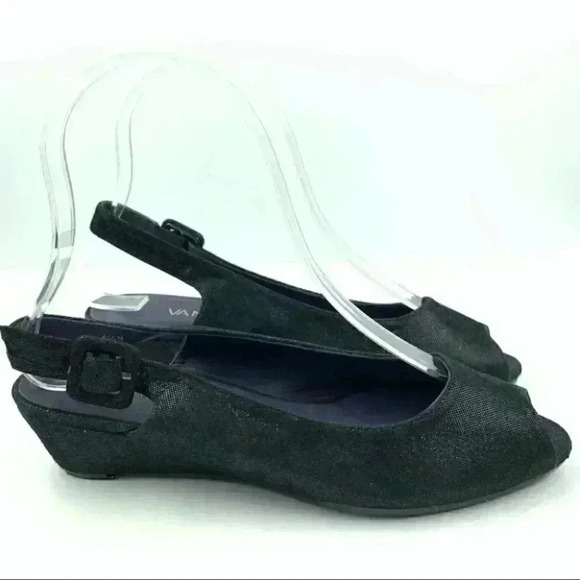 Vaneli womens heels size 4.5 black snakeskin print slingback wedges grannycore - Picture 13 of 13